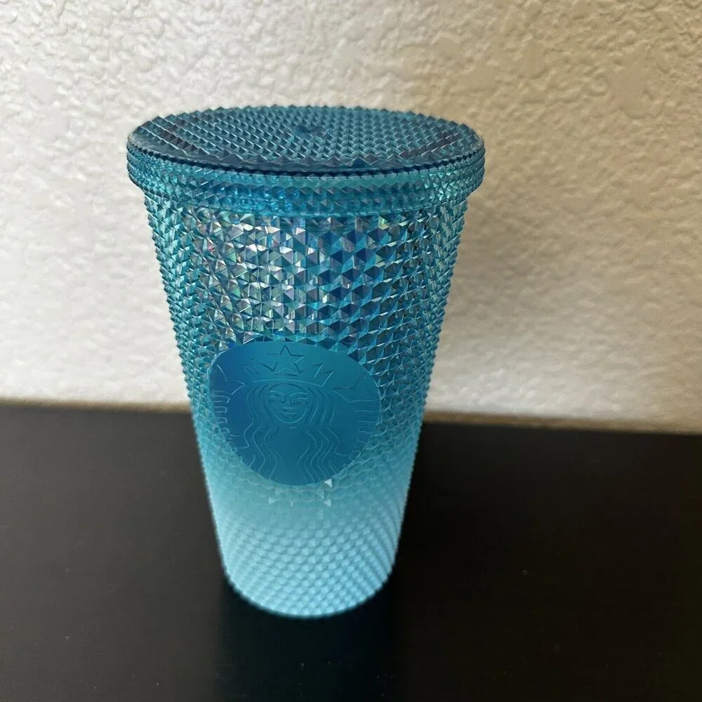 Starbucks Studded Blue Gradient Bling Ombre Cold Cup Tumbler Grande 16oz No Stra